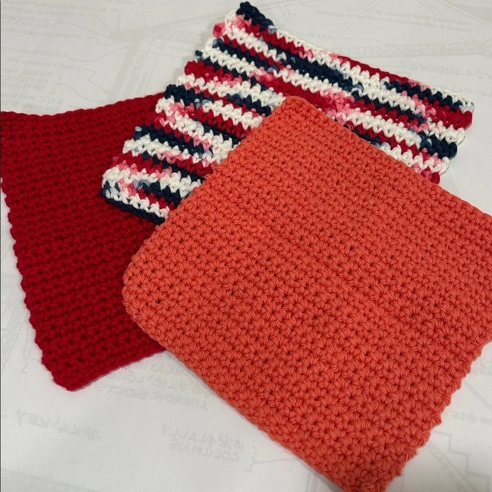 100% Cotton Handmade Washcloths - Set of 3